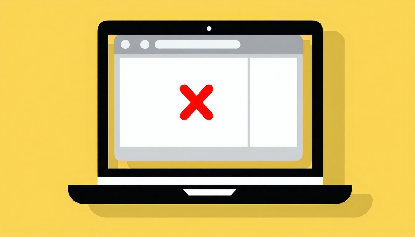 a vector image of a computer laptop with a window open clean and very very simple with a red x on the screen