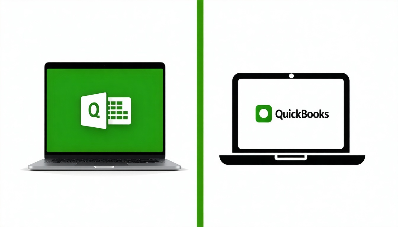 A split-screen showing QuickBooks Online logo on a