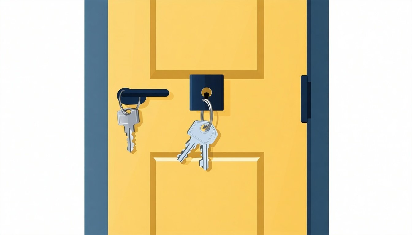 An illustration of a locked door with multiple key
