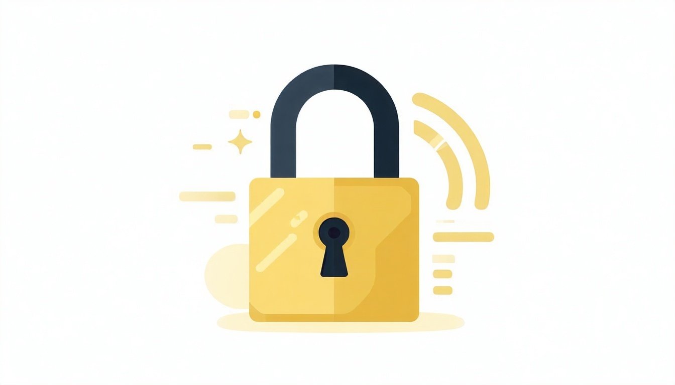 An illustrative graphic showing a padlock with a d