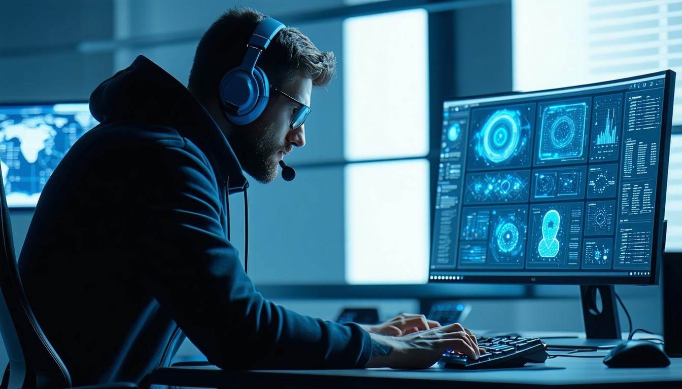 a threat actor looking at a computer screen - use